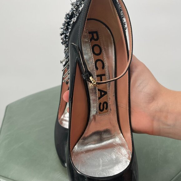 2010 ROCHAS Rare Black Metal Fringe Studded Heels in Size 39 - Picture 7 of 9